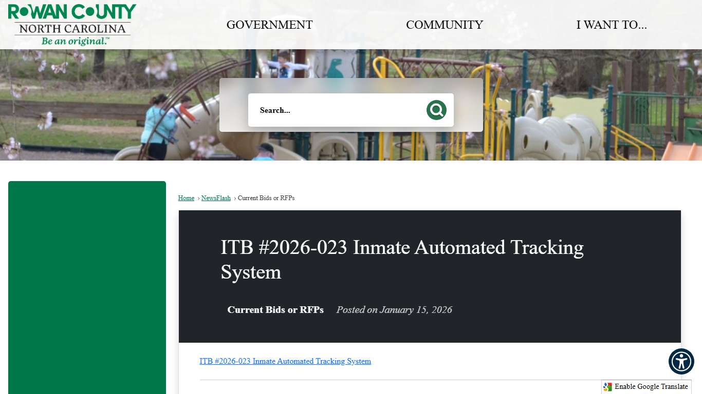 ITB #2026-023 Inmate Automated Tracking System • Rowan County