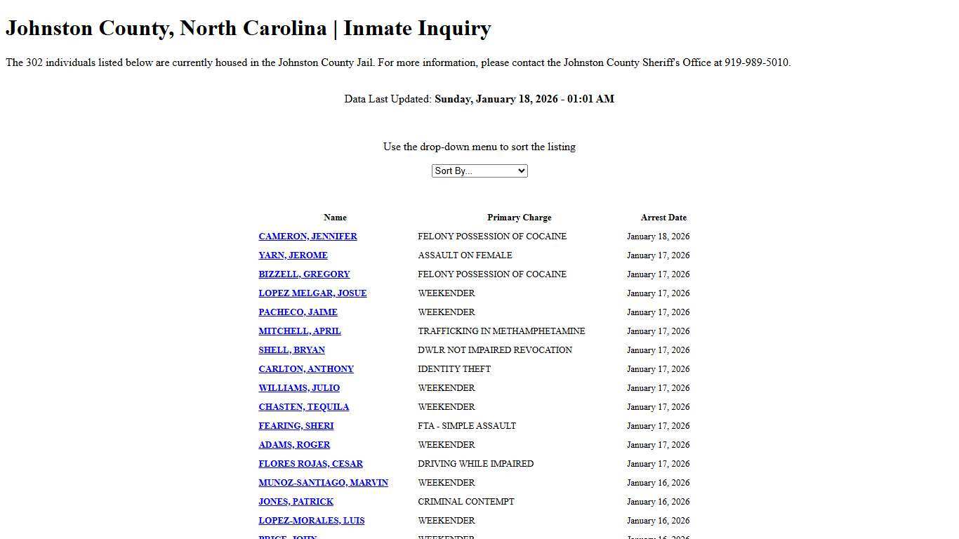 Johnston County, North Carolina | Inmate Inquiry